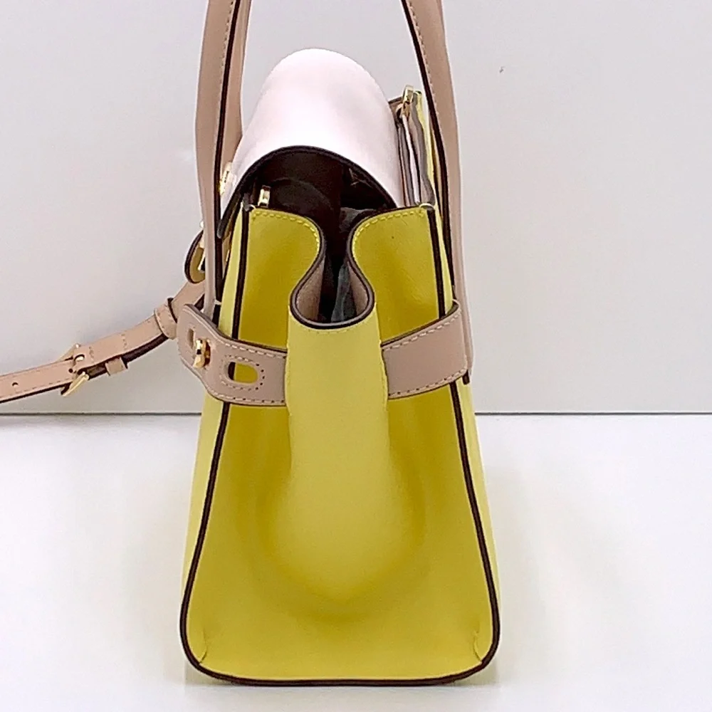 MICHAEL KORS Carmen Medium Faux Leather Belted Satchel SUNSHINE MULTI COLOR